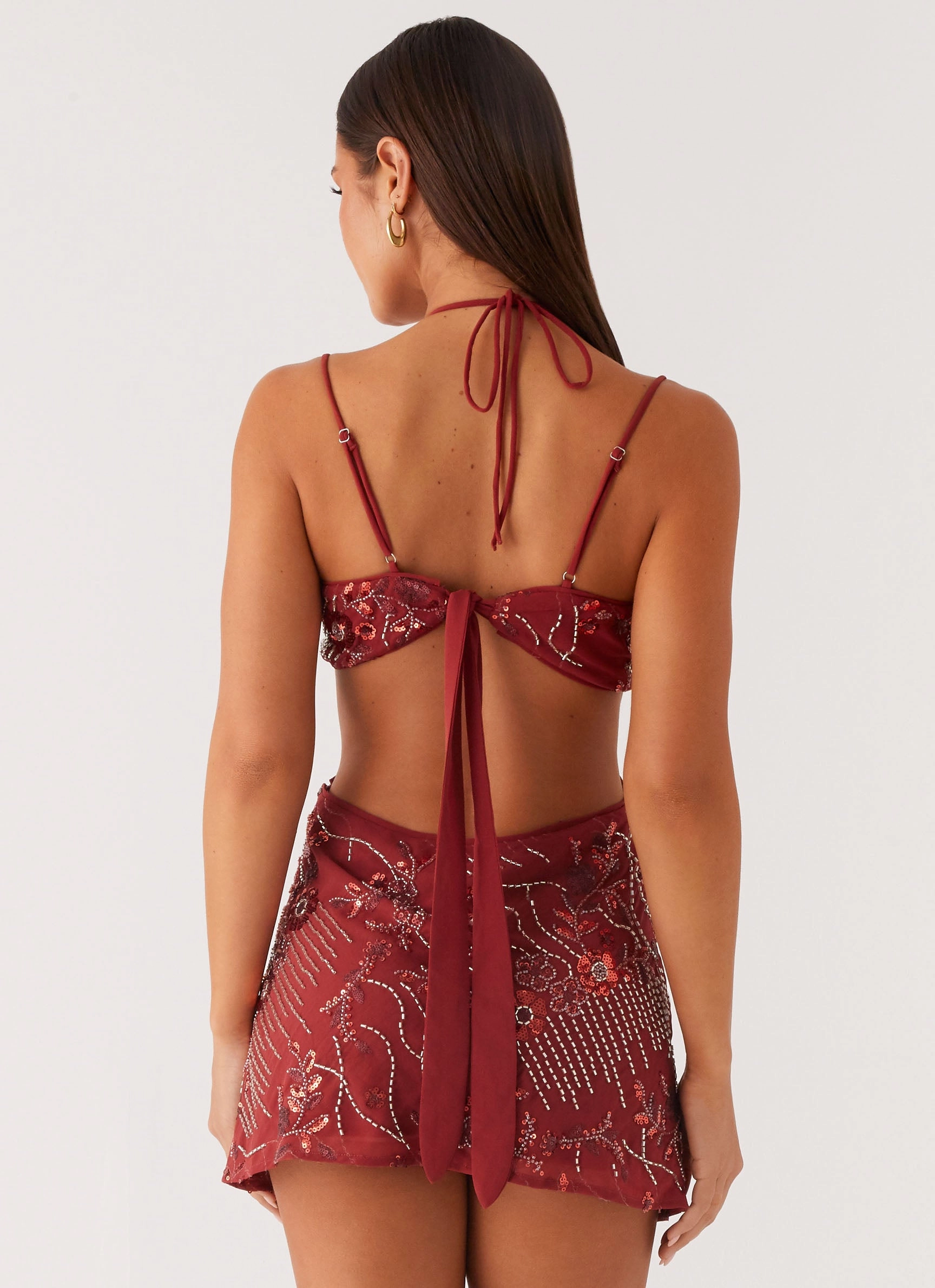 Curvy Glam Sahara Nights Beaded Mini Dress - Rust