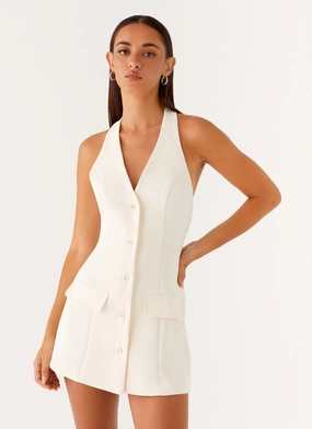 Mira Halter Neck Mini Dress - Ivory Fashion-Forward Peplum-Style