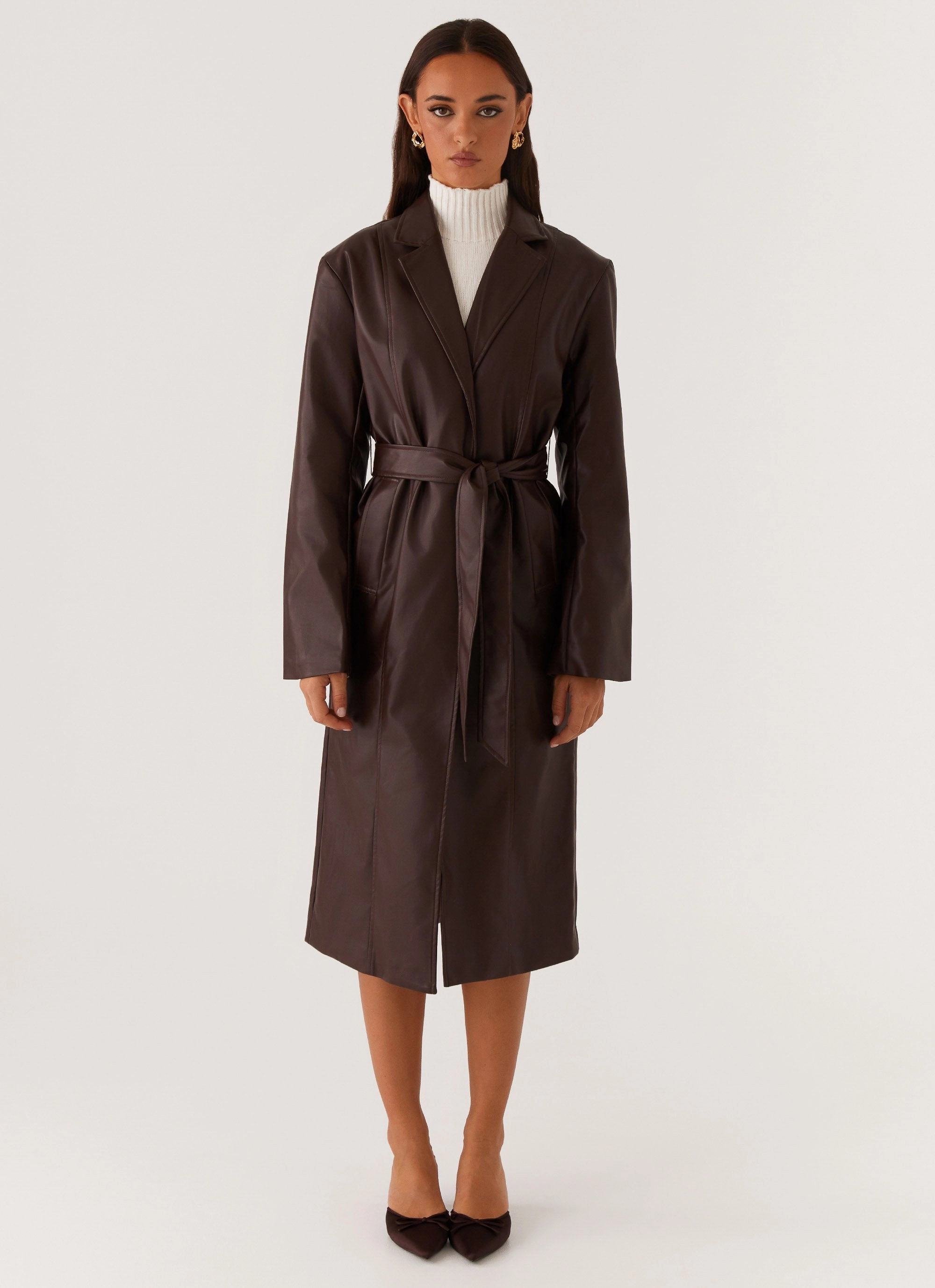 Dixie Trench Coat - Chocolate Zippered Vents Reversible Dual Layer