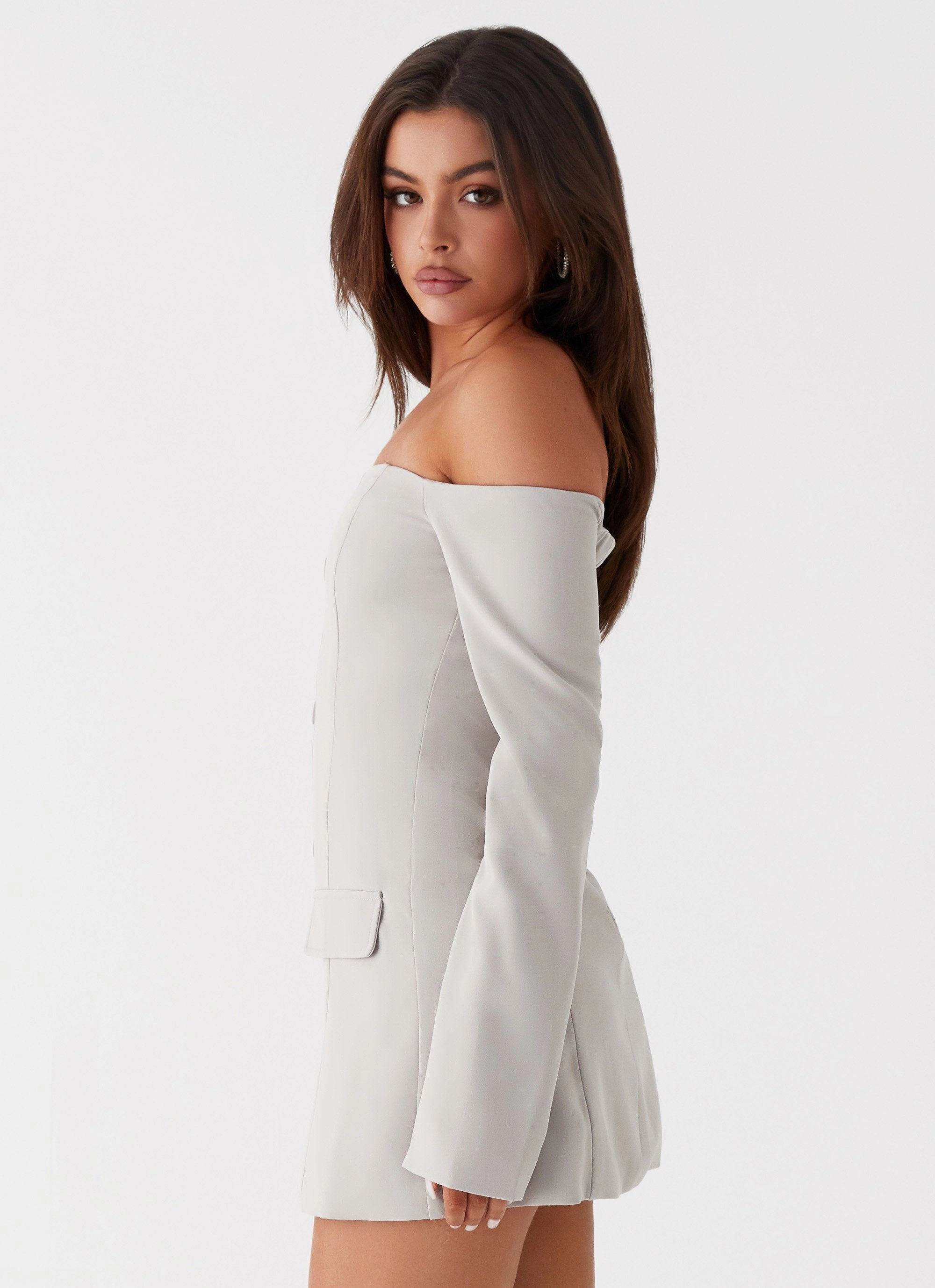 Dominique Blazer Mini Dress - Grey classic waist