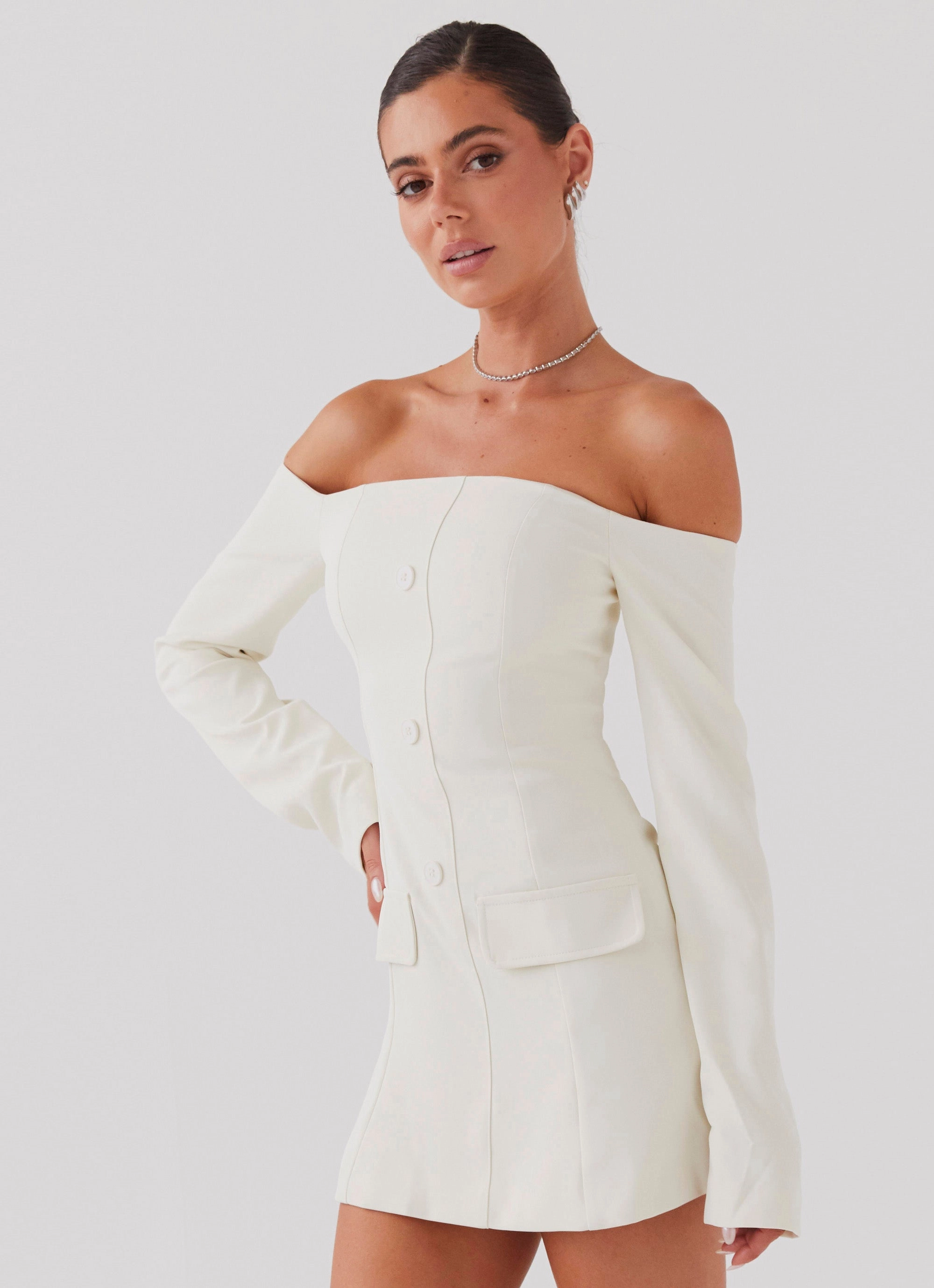 Dominique Blazer Mini Dress - Ivory SustainableCotton Feather Light