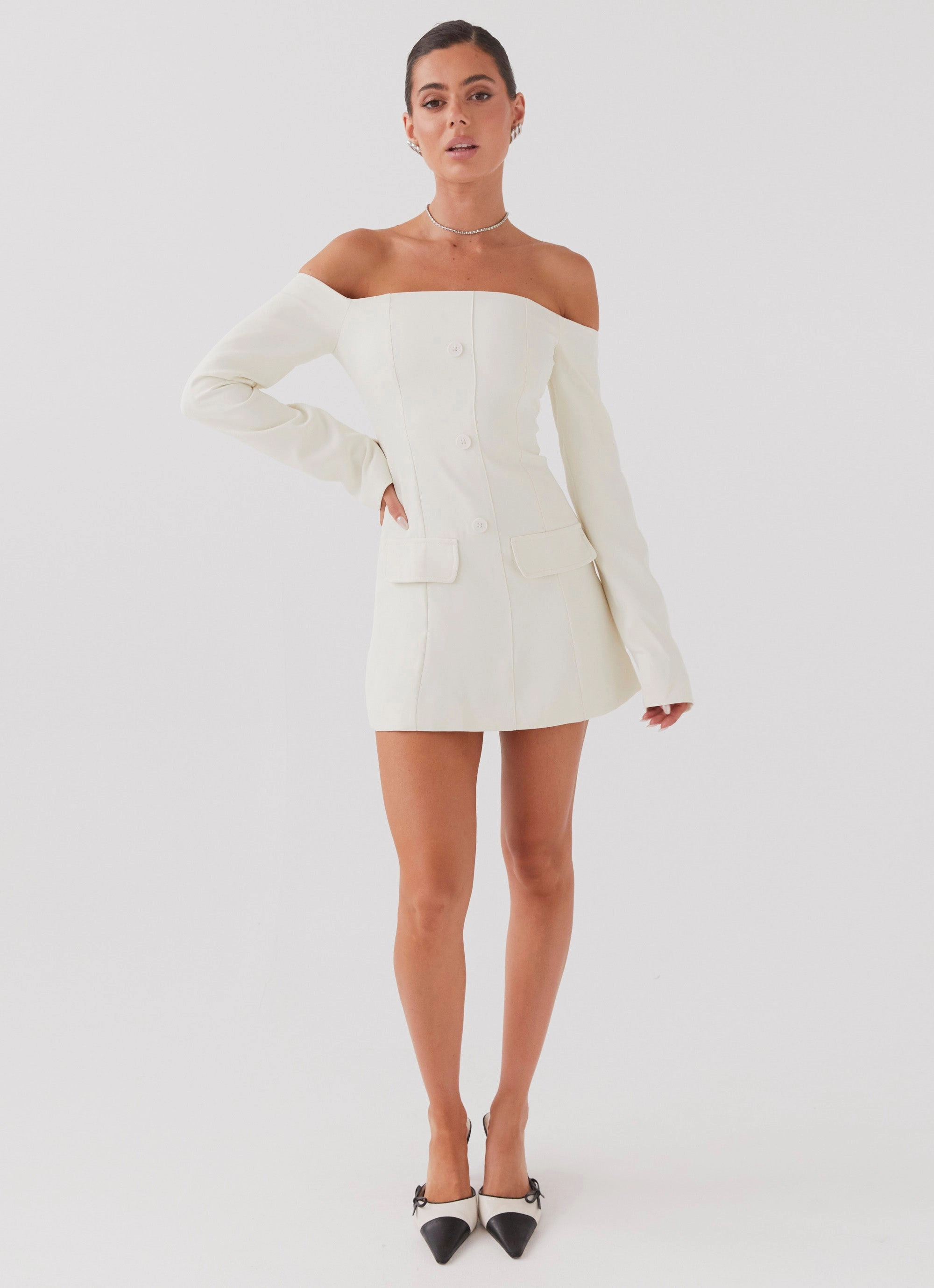 Simple Yet Elegant Classic Fit Dominique Blazer Mini Dress - Ivory