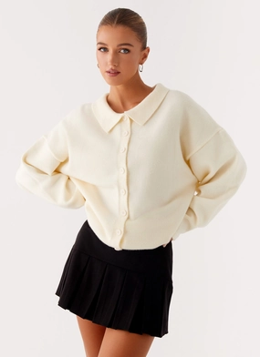 Dorian Button Knit Sweater - Ivory Comfort Fit Design UV Protective Layer