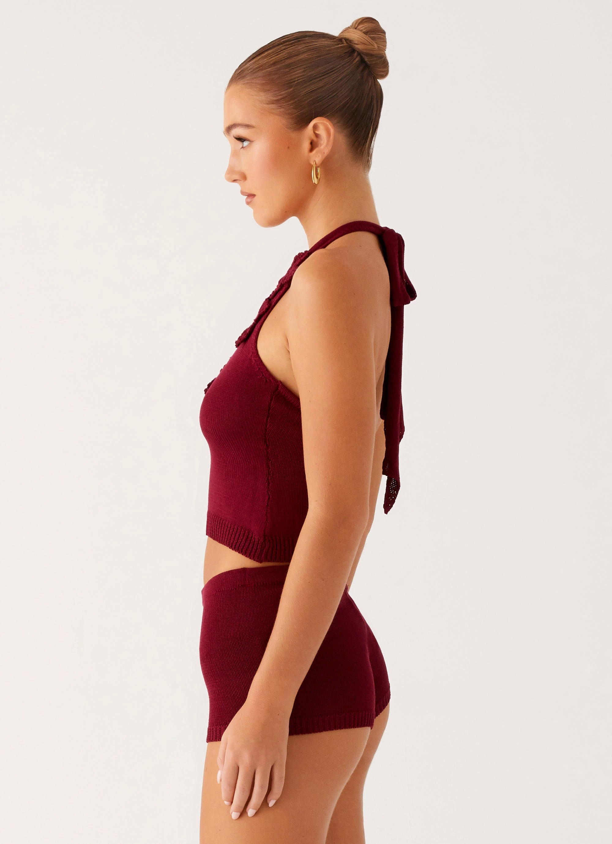 Miffy Crochet Top - Maroon HighCollar Design MinimalistStyle