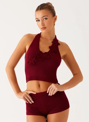 Miffy Crochet Top - Maroon Stretch Knit Material NonChafing Fabric