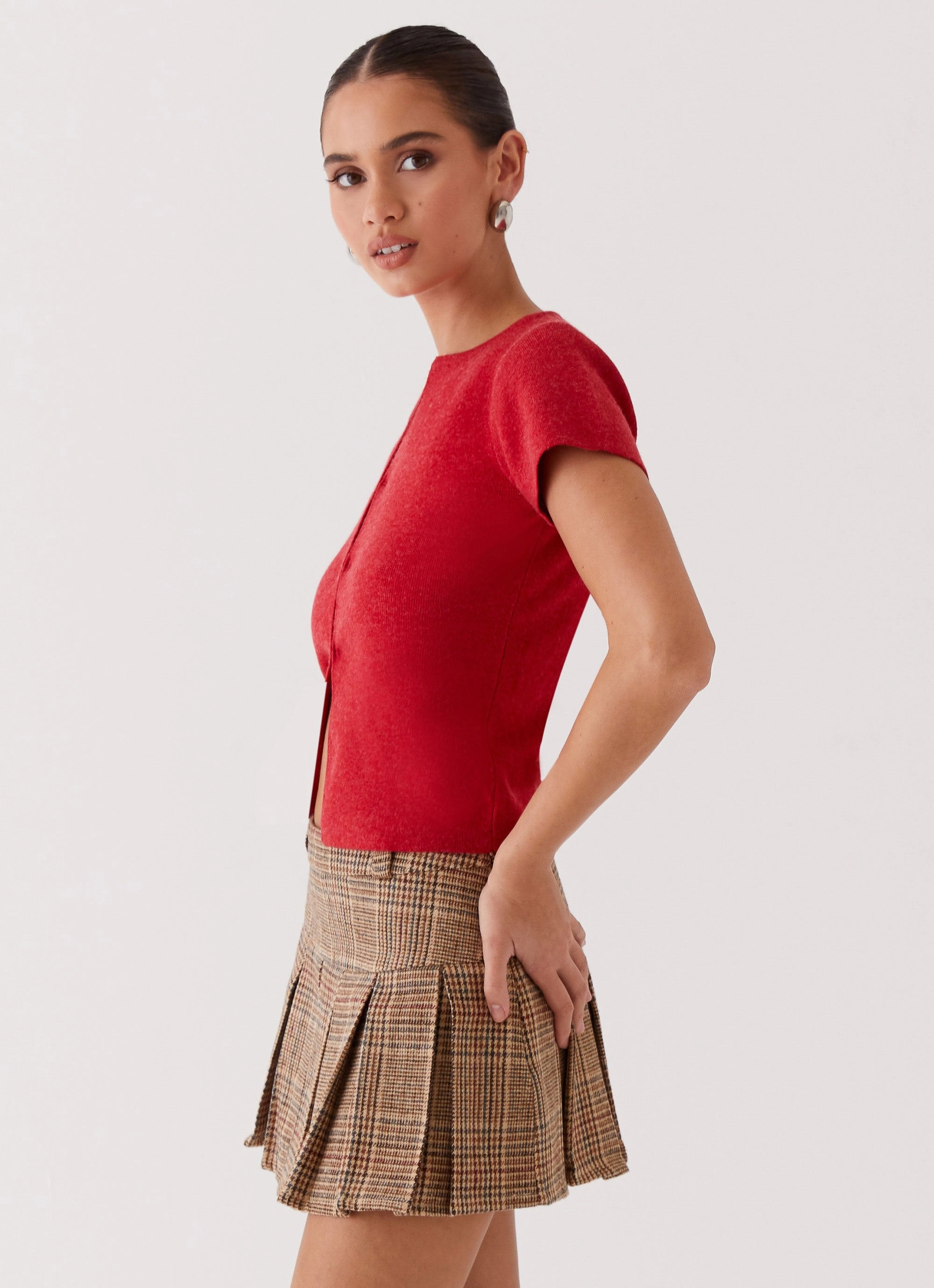 Raina Knit Crop Top - Ruby Red AntiStatic Coating StretchFit Design