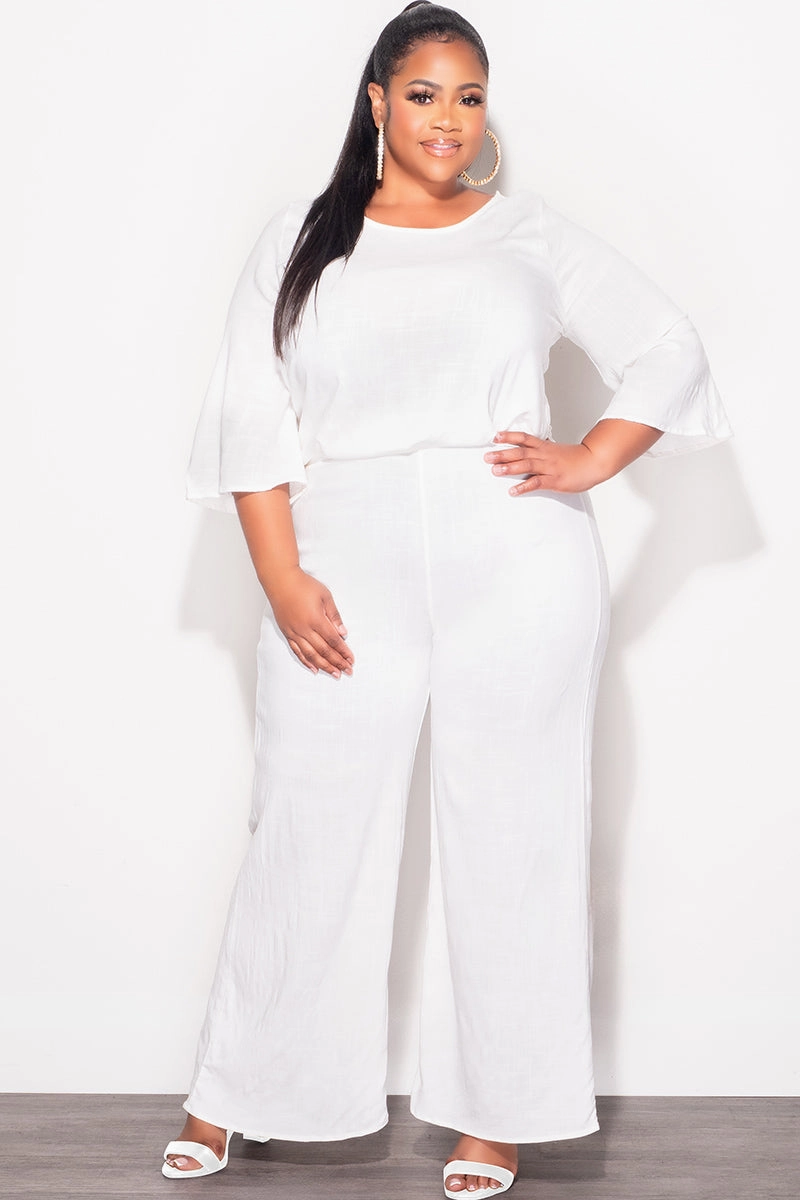 Final Sale Plus Size 2pc Top and Pants Set in Off White Linen Day Adventure Modern Design