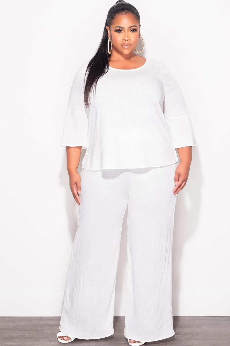 Seamless Technology Sporty Fit Final Sale Plus Size 2pc Top and Pants Set in Off White Linen