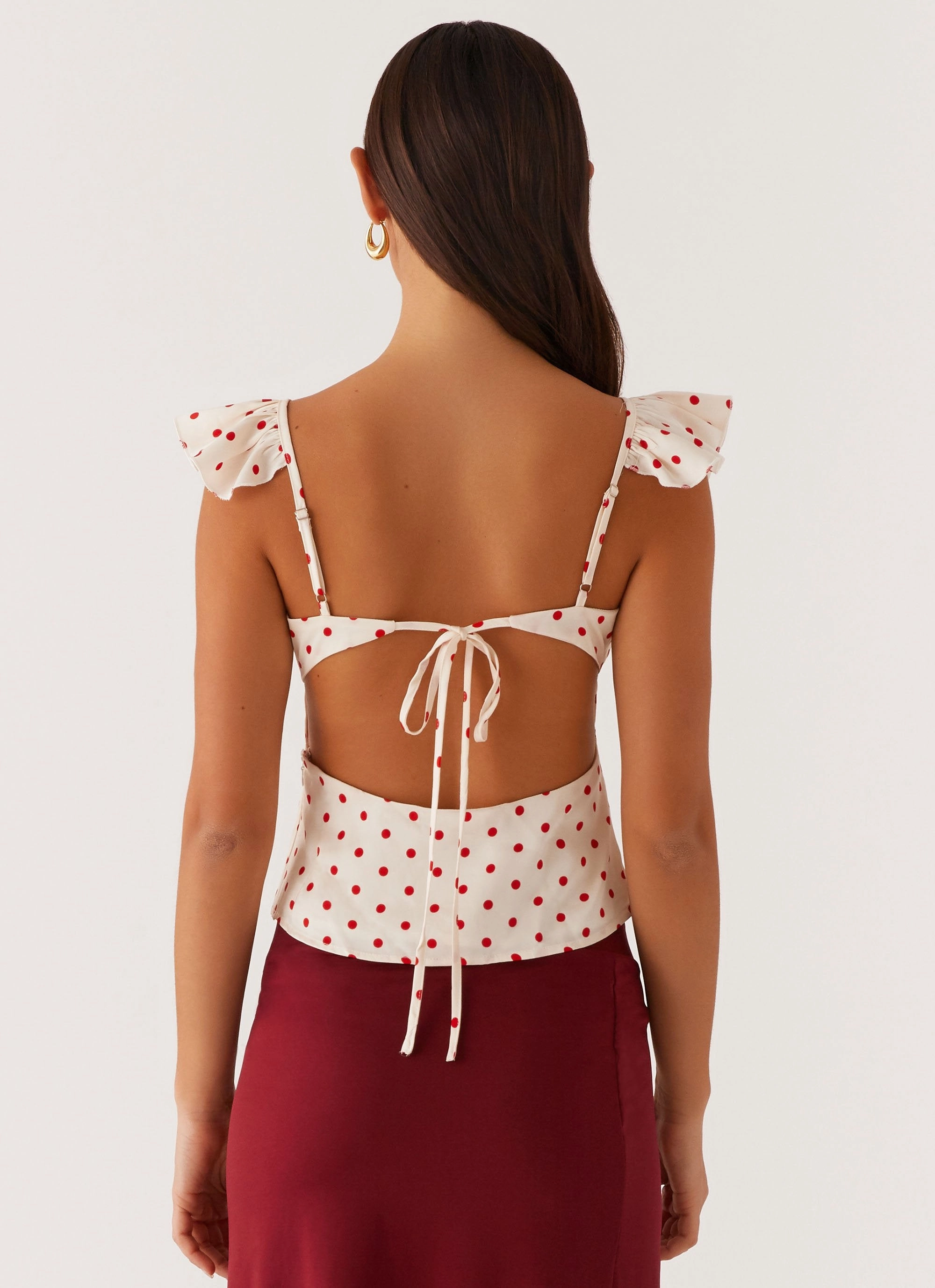 DurableCollarStays Bohemian style Regan Ruffle Top - Red Polka Dot