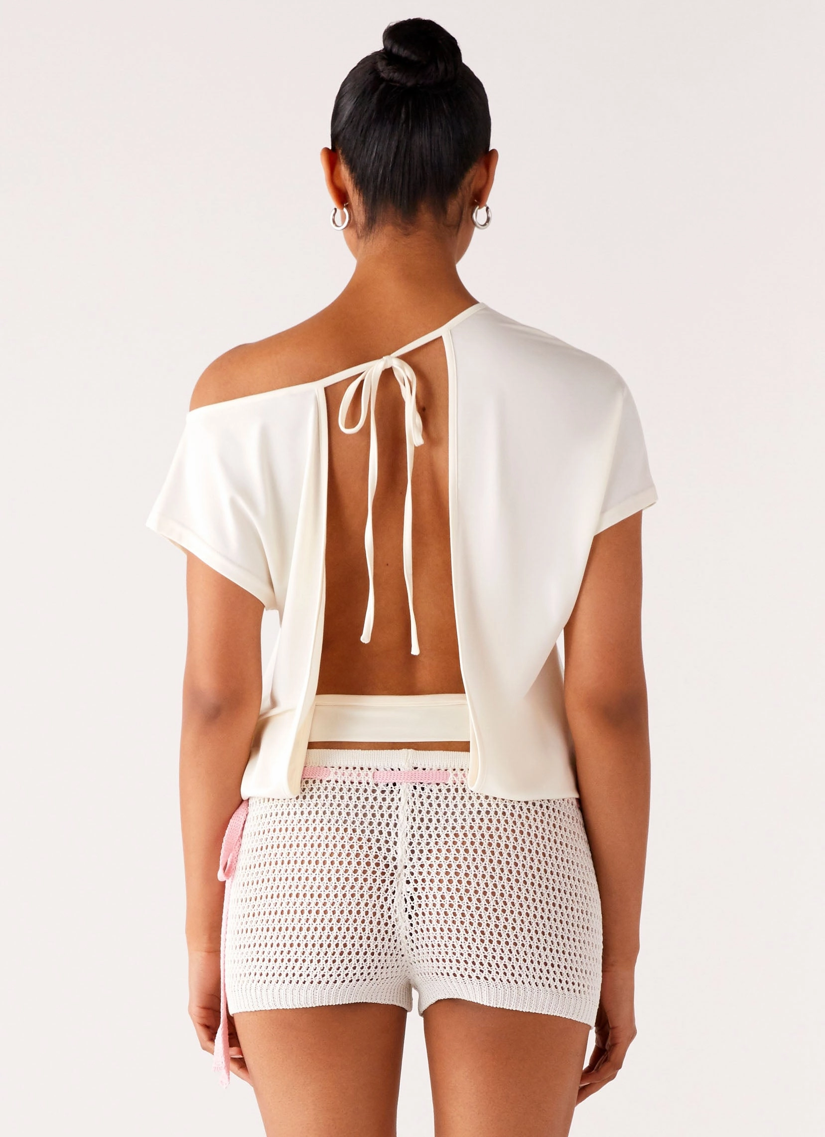 Self Fabric Tie Raeni Off Shoulder Top - Ivory