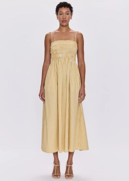 Pistola Bianca Shirred Bodice Dress Beach Sand Stripe Trend Texture All Fitwear