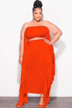 Final Sale Plus Size Strapless 2pc Set in Orange Flexible Comfort