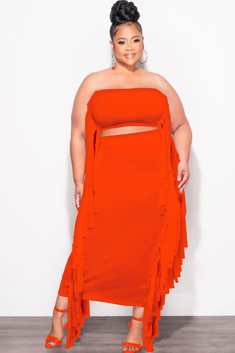 Final Sale Plus Size Strapless 2pc Set in Orange Smart Look Lightweight Feel