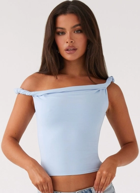 CrewNeck NonToxic Certification Solace Soul Twist Shoulder Top - Baby Blue