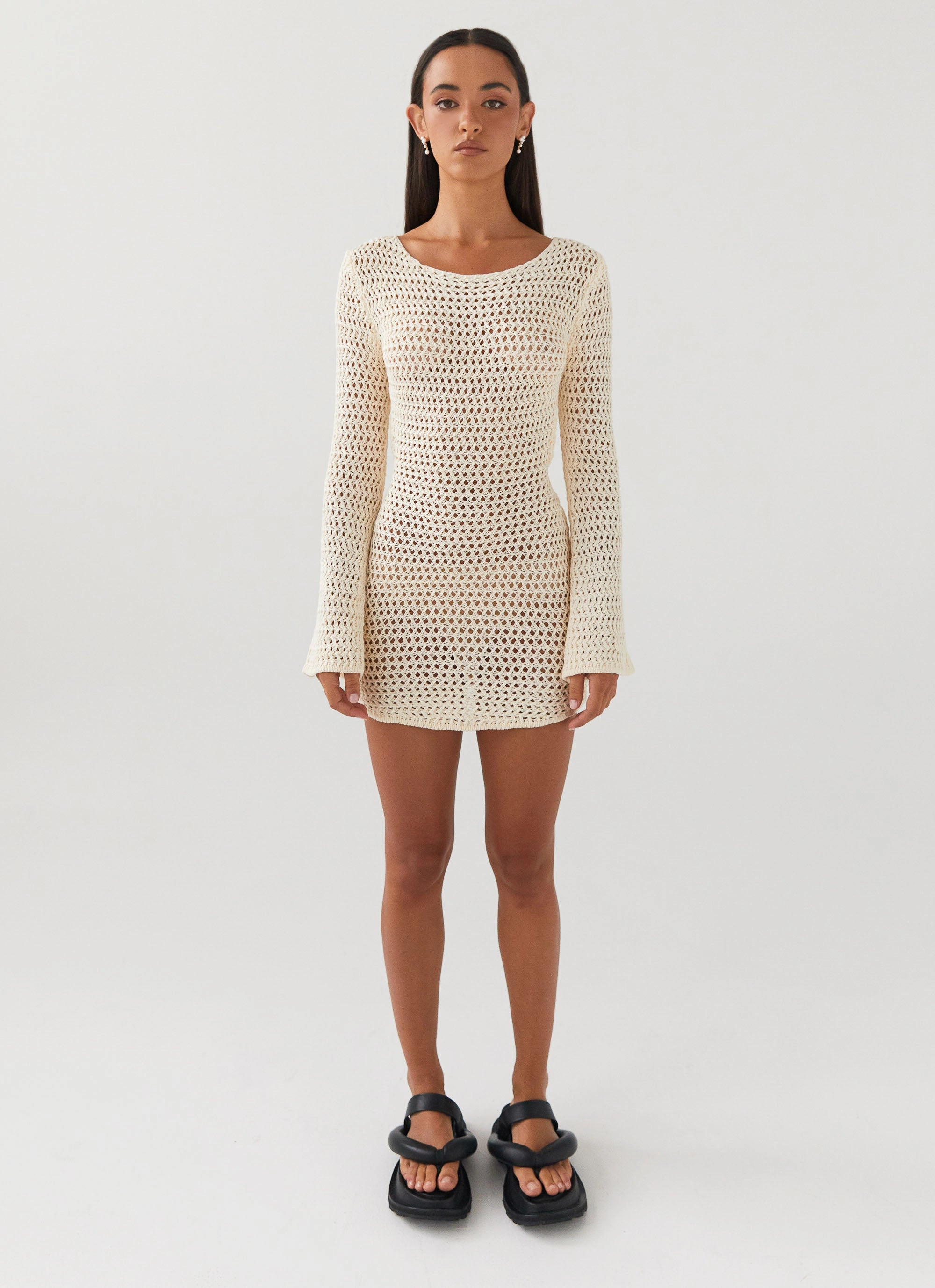 Down For The Ride Crochet Mini Dress - Ivory slim fit Sporty-Look