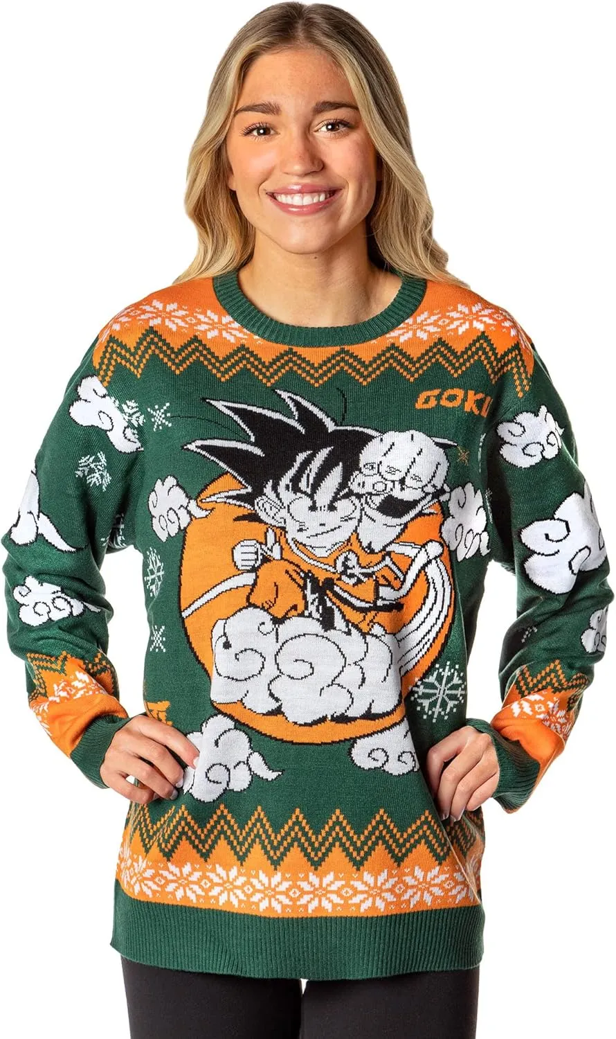 Dragon Ball Z Men's Kid Goku On Cloud Nimbus Ugly Christmas Sweater Knit Pullover