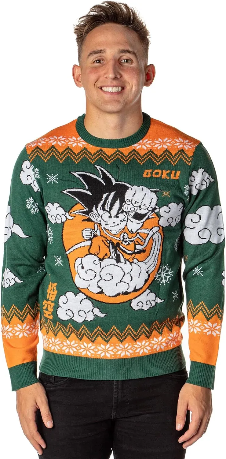 Dragon Ball Z Men's Kid Goku On Cloud Nimbus Ugly Christmas Sweater Knit Pullover