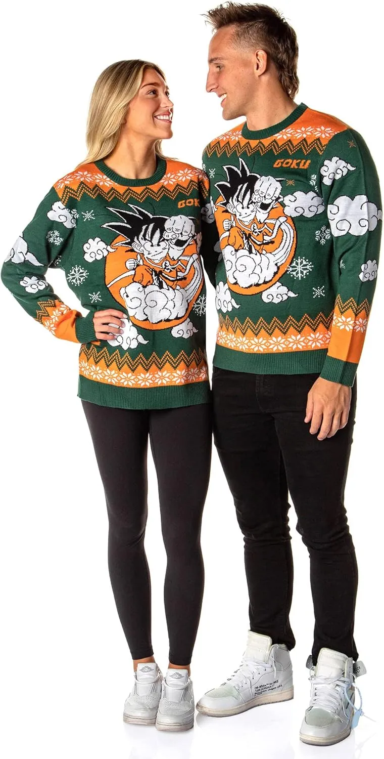 Dragon Ball Z Men's Kid Goku On Cloud Nimbus Ugly Christmas Sweater Knit Pullover