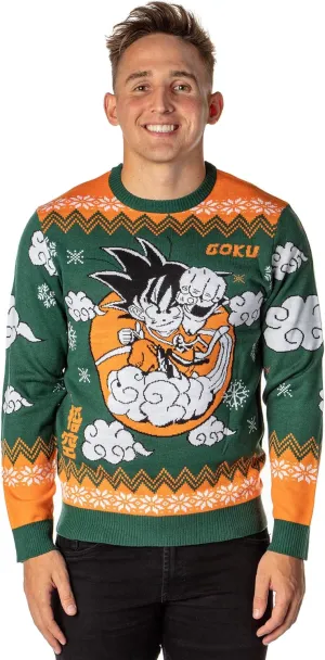 Dragon Ball Z Men's Kid Goku On Cloud Nimbus Ugly Christmas Sweater Knit Pullover