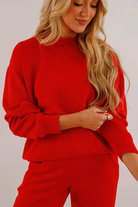 Gathering Miles Pullover-Red FlexibleRibbing Linen Blend Fabric