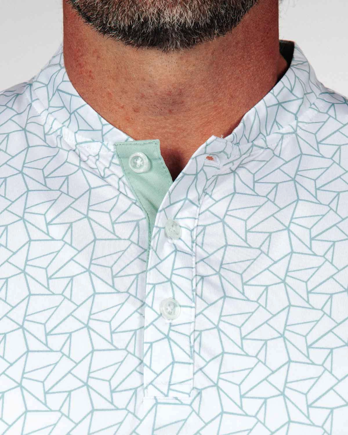 Teal Geometric Blade Polo Elegant Cut Ventilated Side Panels