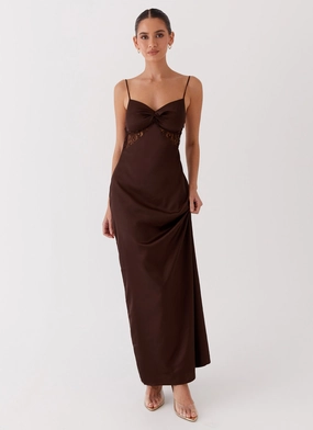 Dream Sight Lace Satin Maxi Dress - Chocolate Casual chic dress Chill Style