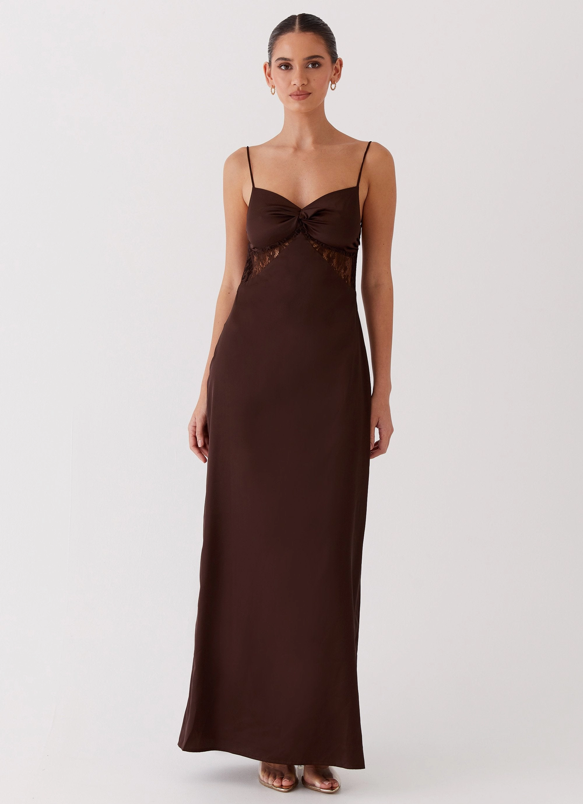 Urban appeal Dream Sight Lace Satin Maxi Dress - Chocolate