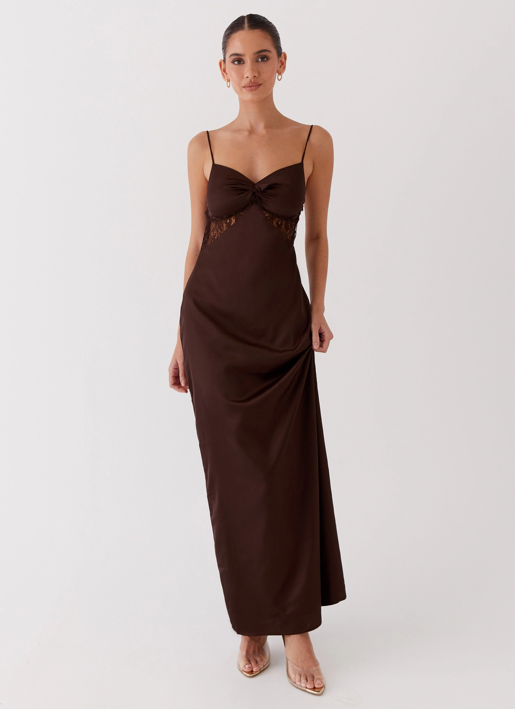 Dream Sight Lace Satin Maxi Dress - Chocolate Casual chic dress Chill Style