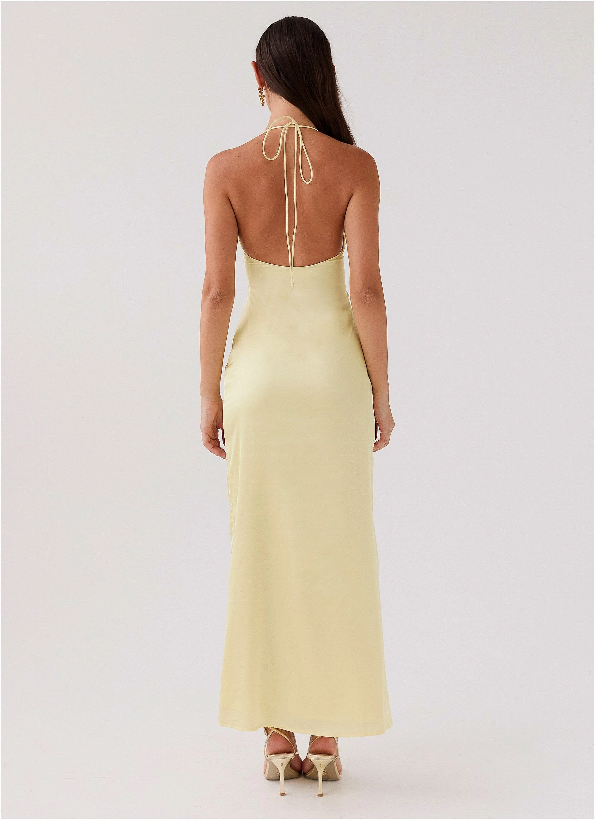 Dream Sight Lace Satin Maxi Dress - Lemon Lightweight Feel