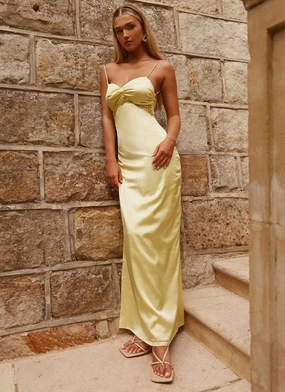 Flattering Cut Dream Sight Lace Satin Maxi Dress - Lemon