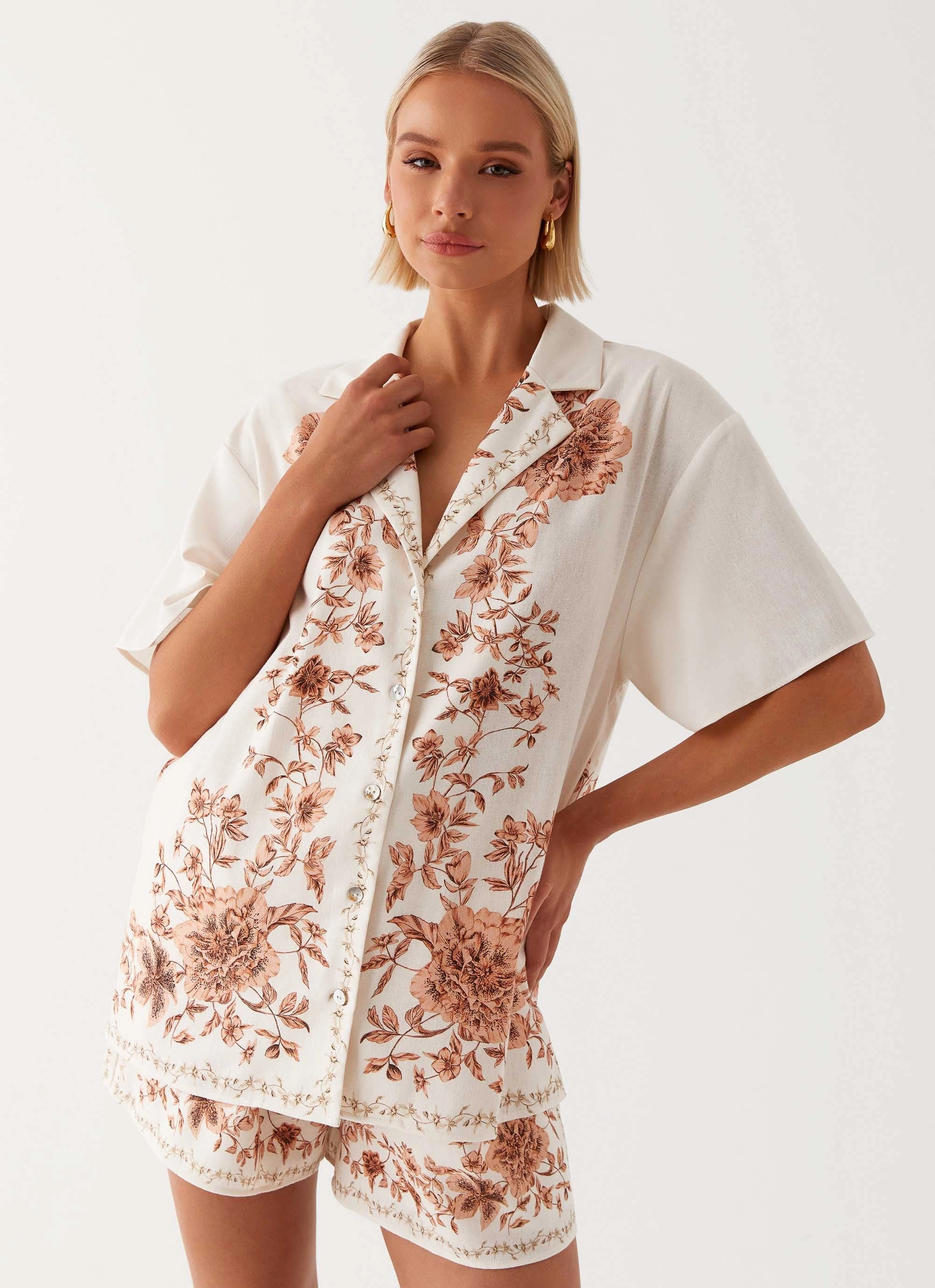 Dreamy Days Oversized Linen Shirt - Ivory Compact Packability Slim Tailored