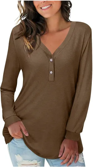 Dressy Tops for Women Loose V Neck Pullover Fall T Shirts Floral Printing Sweatshirt Casual Long Sleeve Blouse