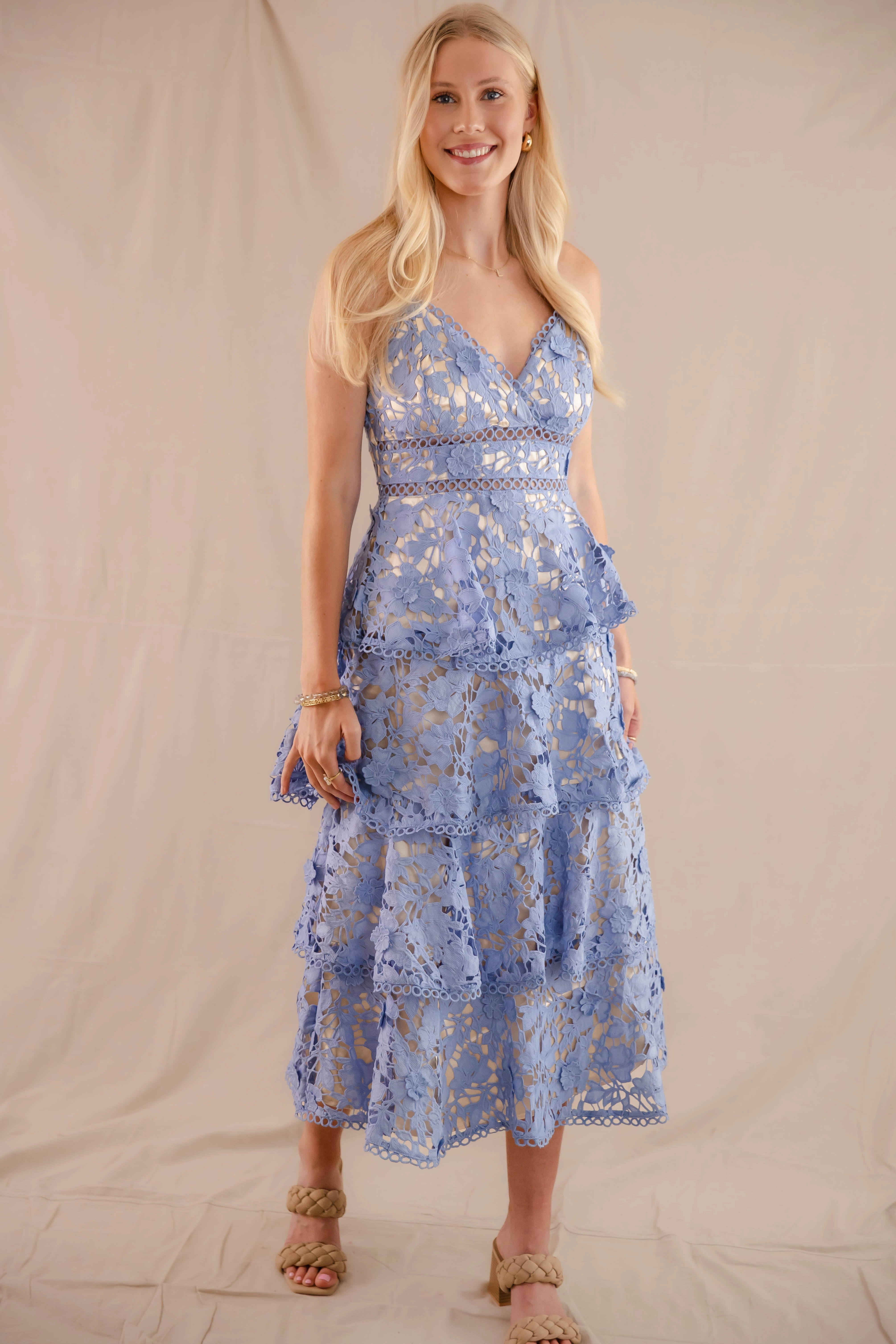 Lounge Texture Soft Draping Love Grows Here Midi Dress-Blue