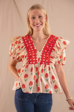 High Collar Design Elasticated Hem Field Of Daydreams Blouse