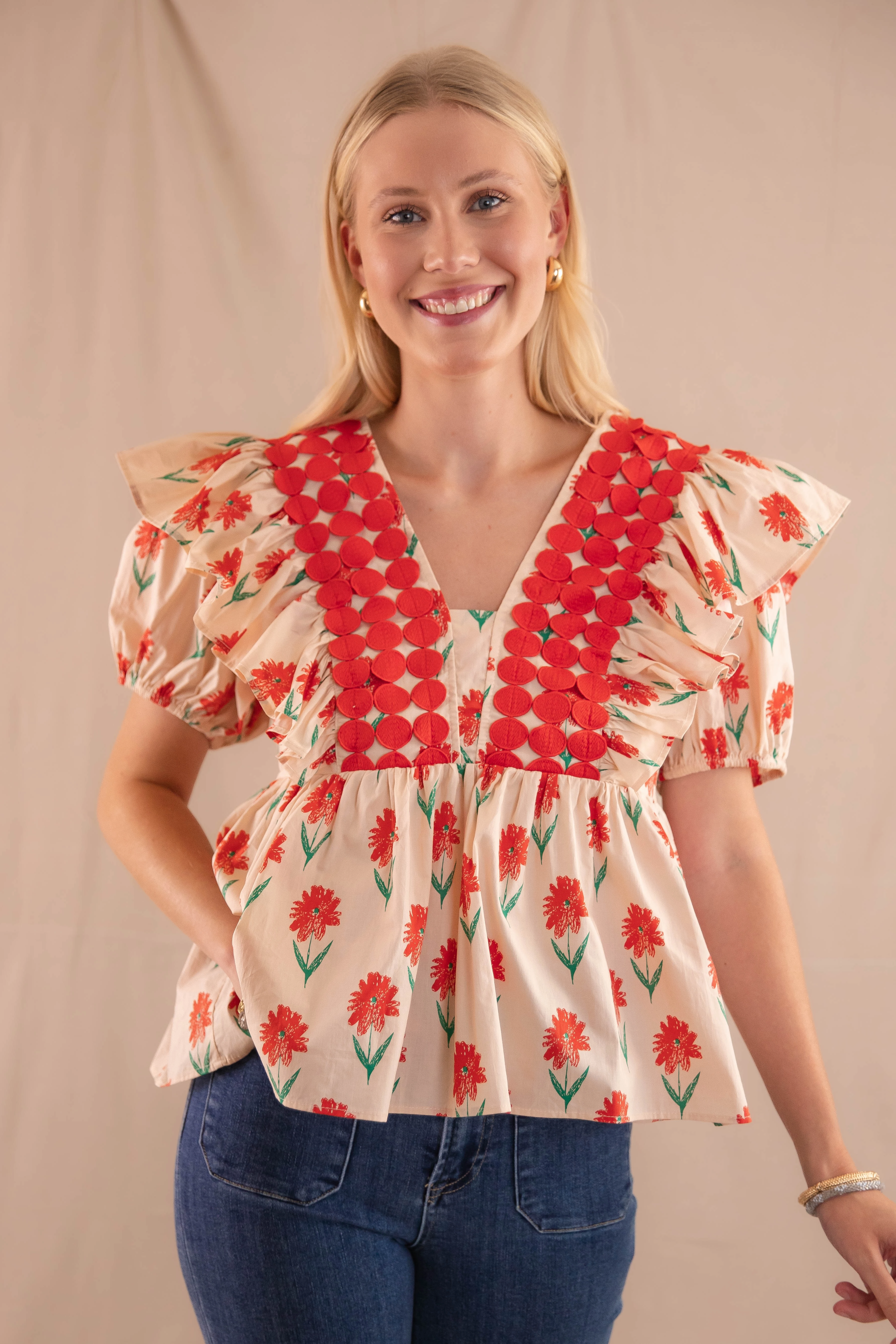 High Collar Design Elasticated Hem Field Of Daydreams Blouse