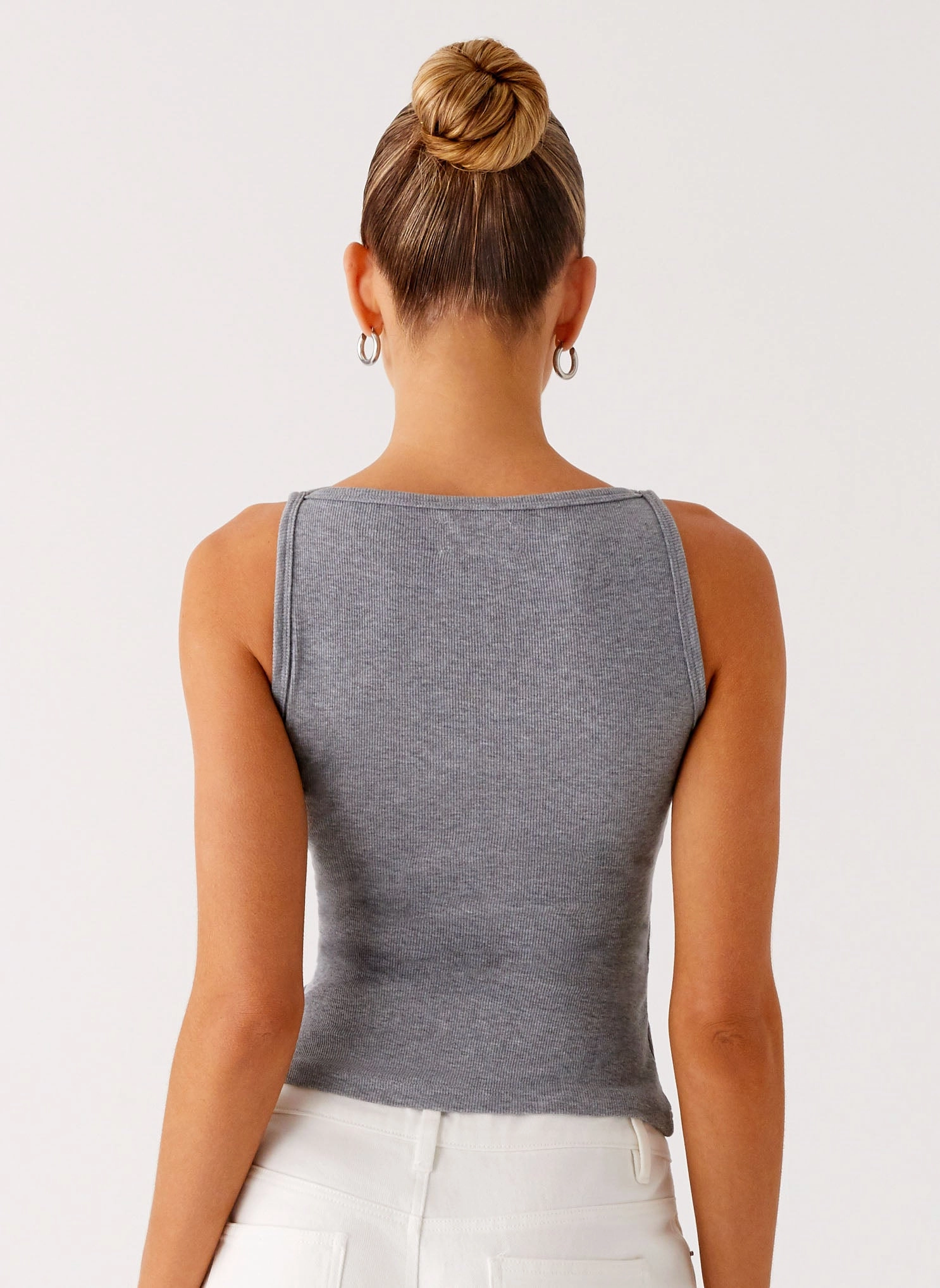 Drop Top Ribbed Eyelet Tank Top - Marle Grey HighDurabilityWeave UV Protection Enhanced