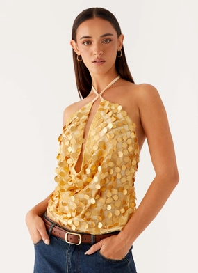 Xander Sequin Halter Top - Gold ZeroWaste Construction