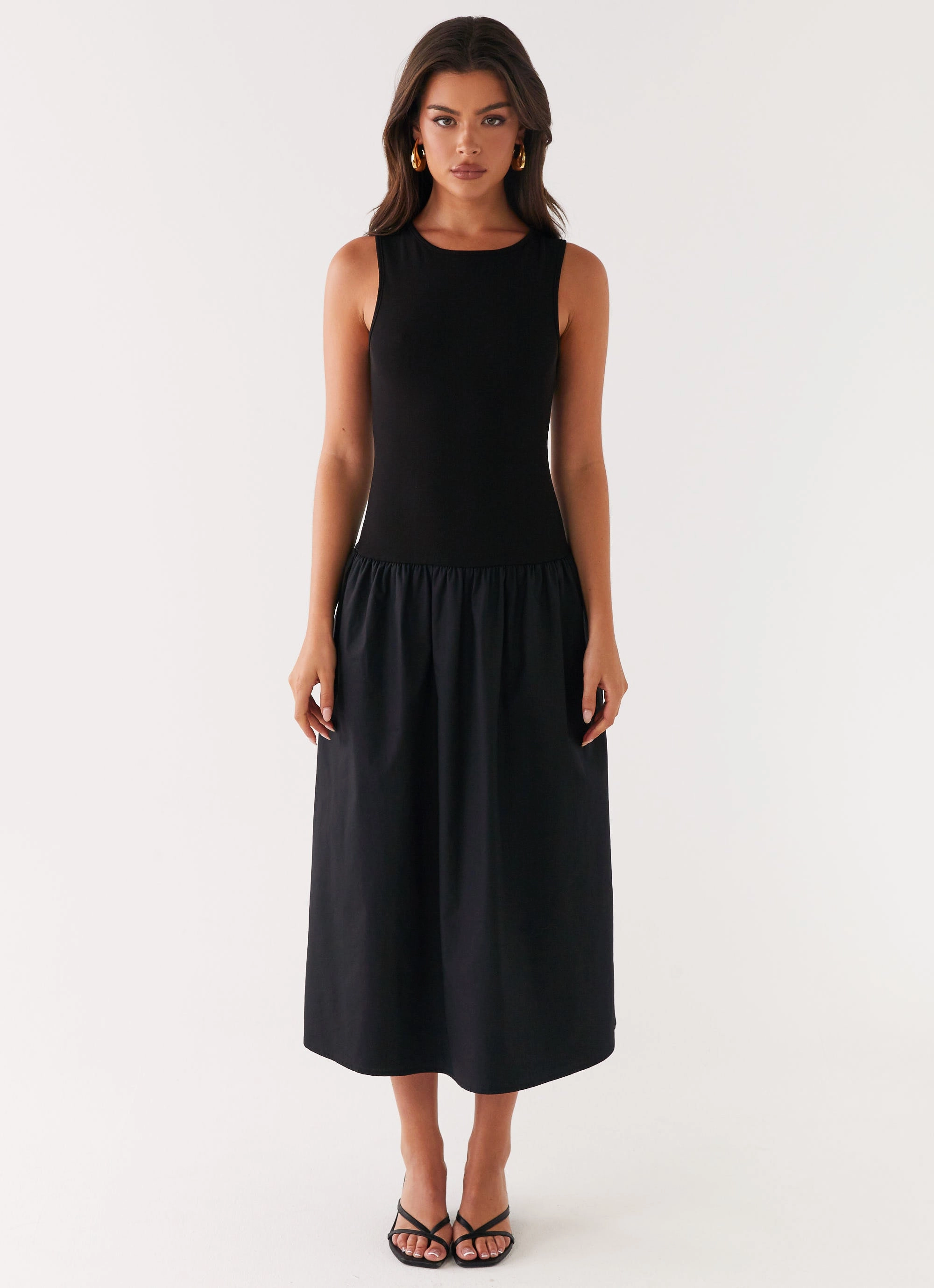 Clean Cut Duchess Midi Dress - Black