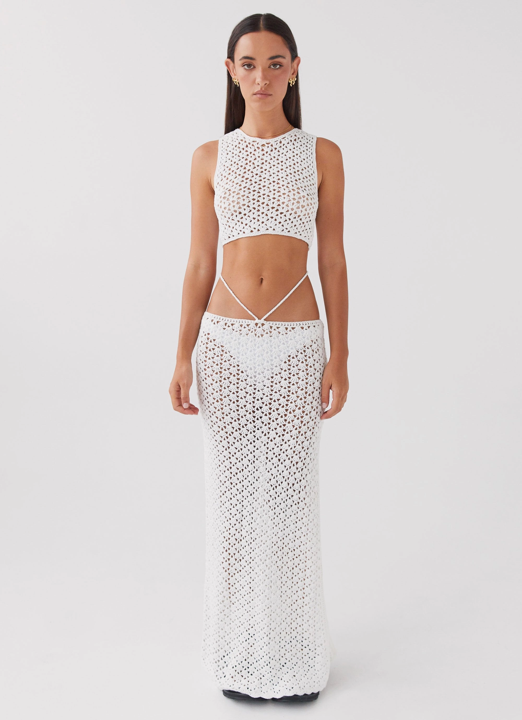 Mabel Bay Crochet Tank Top - White Reflective Trims Unstructured Silhouette