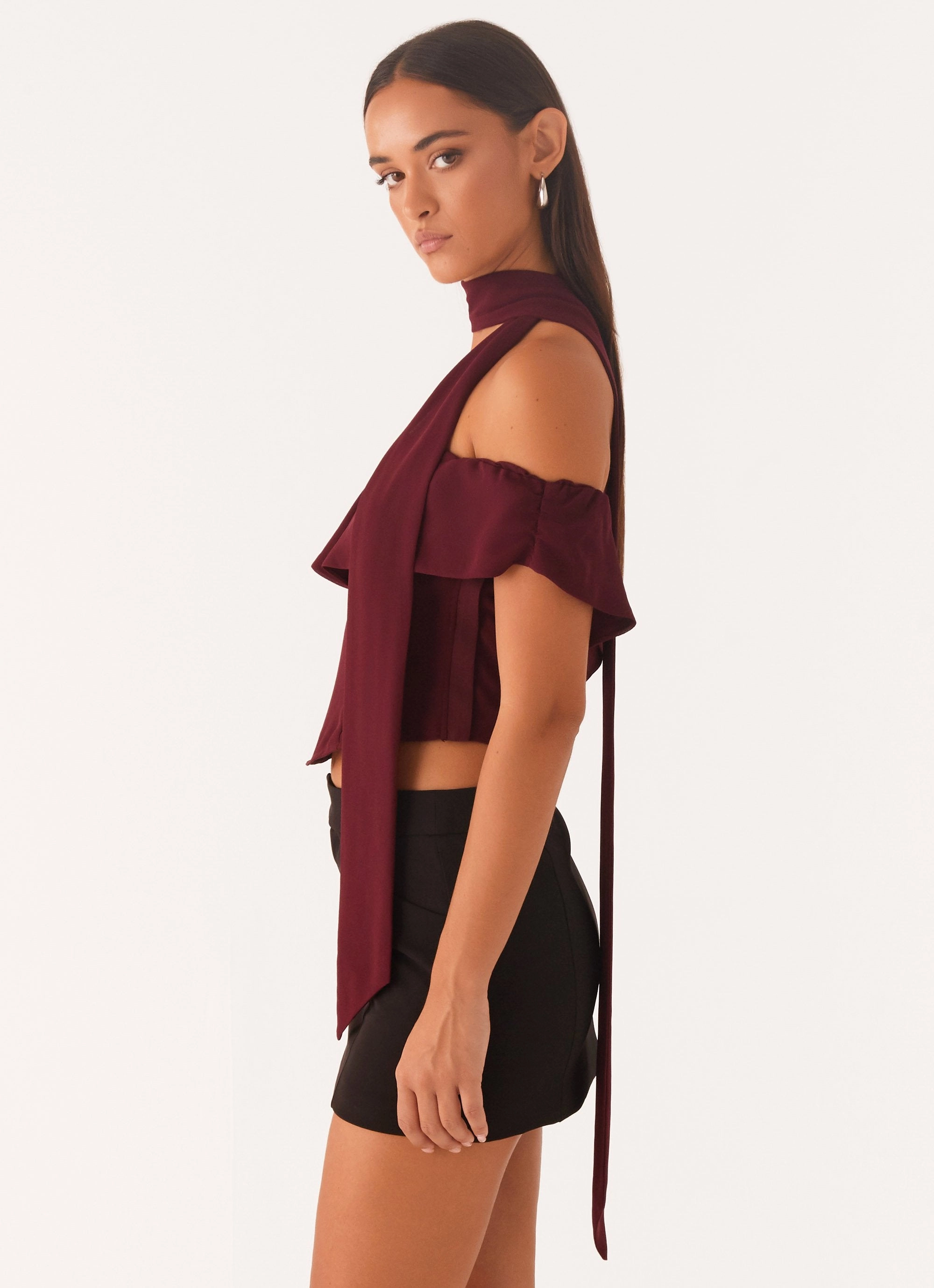 Activewear Top Trinity Chiffon Scarf Top - Deep Maroon