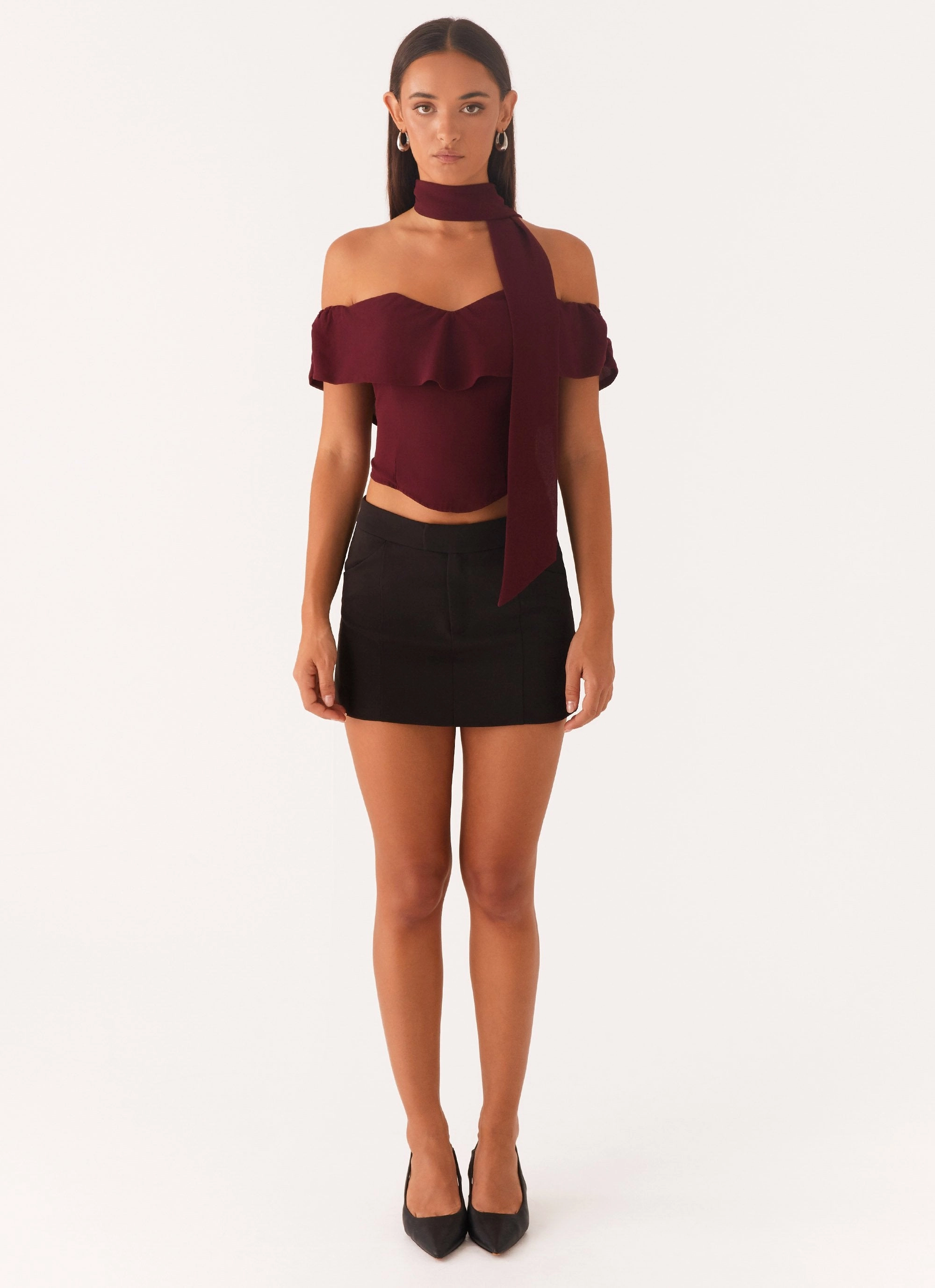 Multi Panel Design Trinity Chiffon Scarf Top - Deep Maroon