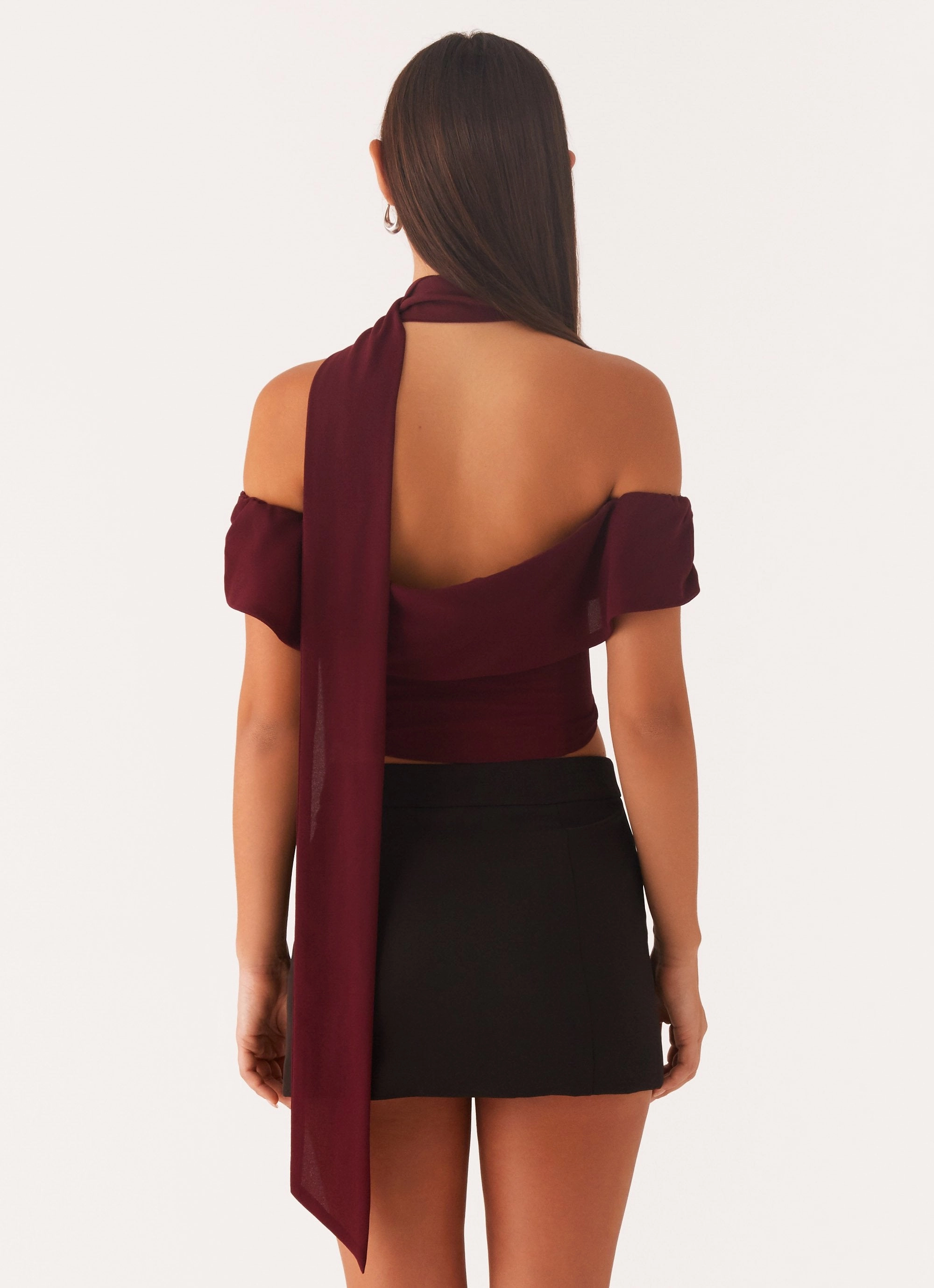 Trinity Chiffon Scarf Top - Deep Maroon Raglan Sleeve