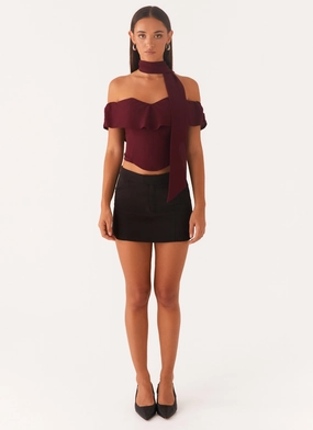 Multi Panel Design Trinity Chiffon Scarf Top - Deep Maroon