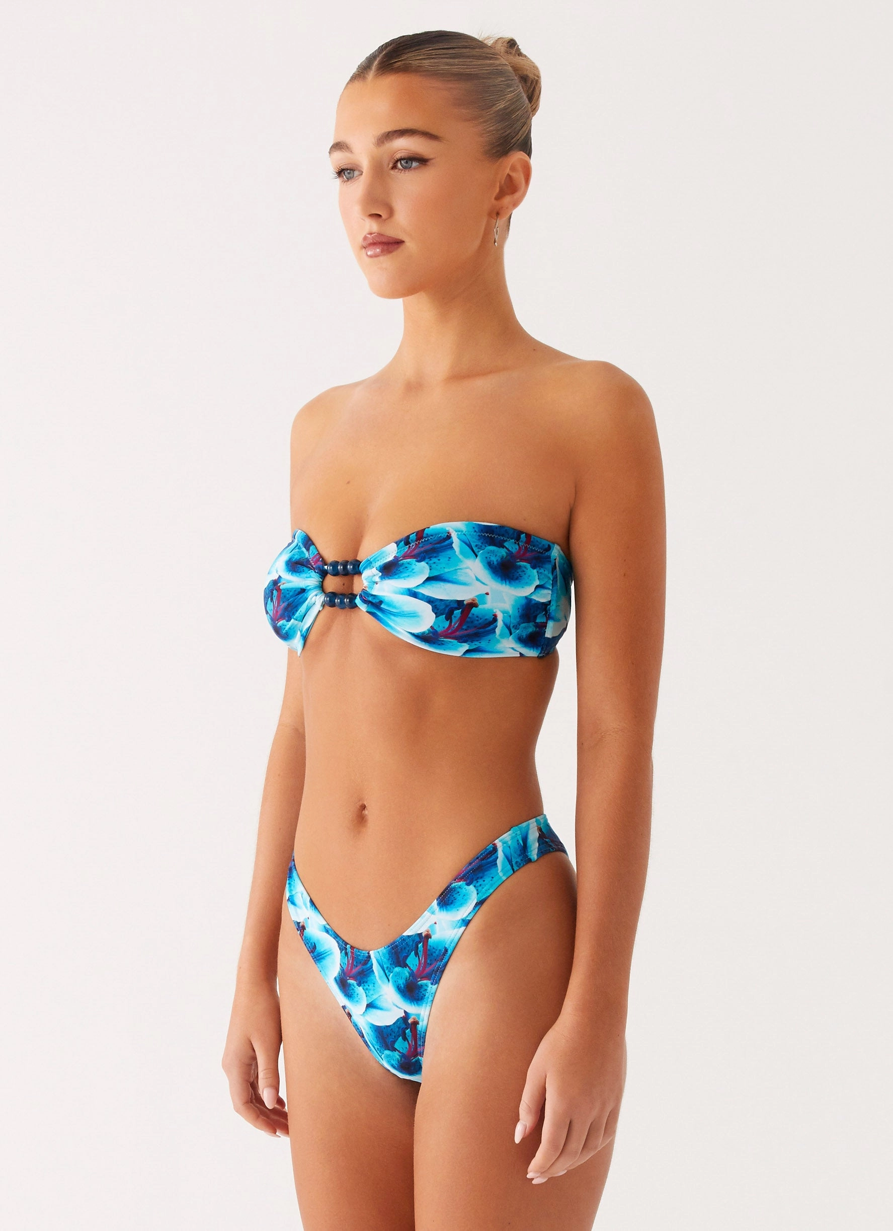 Flexible Waistband Cuba Bikini Bottoms - Turquoise Floral