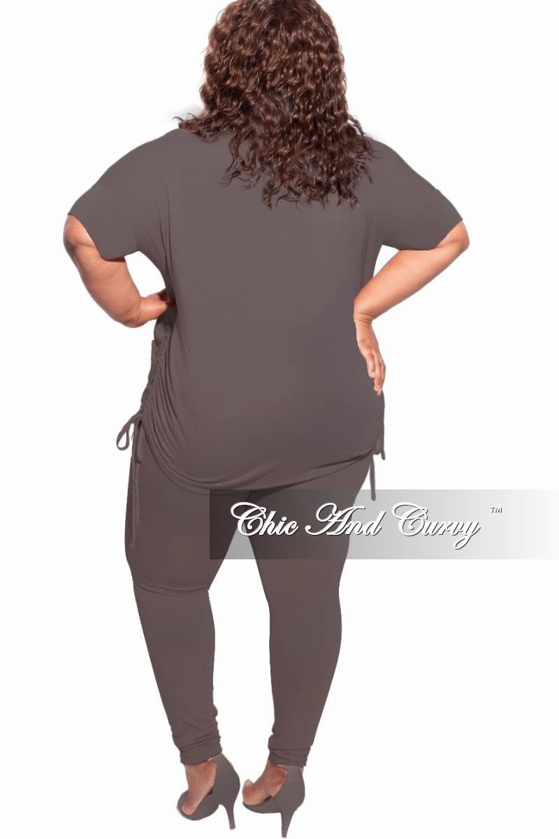 Urban Edge Final Sale Plus Size 2-Piece Drawstring Top and Legging Set in Charcoal Grey