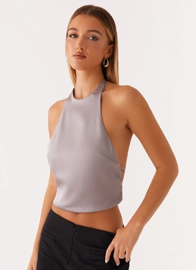Casual Jacket Bree Satin Halterneck Top - Grey