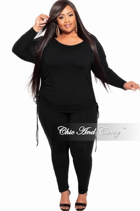 Office Friendly Final Sale Plus Size 2-pc Pants Set with Ruched Top in Black