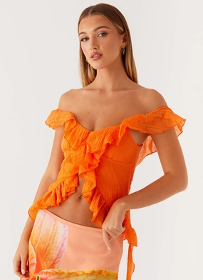 Dylan Off Shoulder Top - Orange OdorResistantTreatment Minimalist Stitching