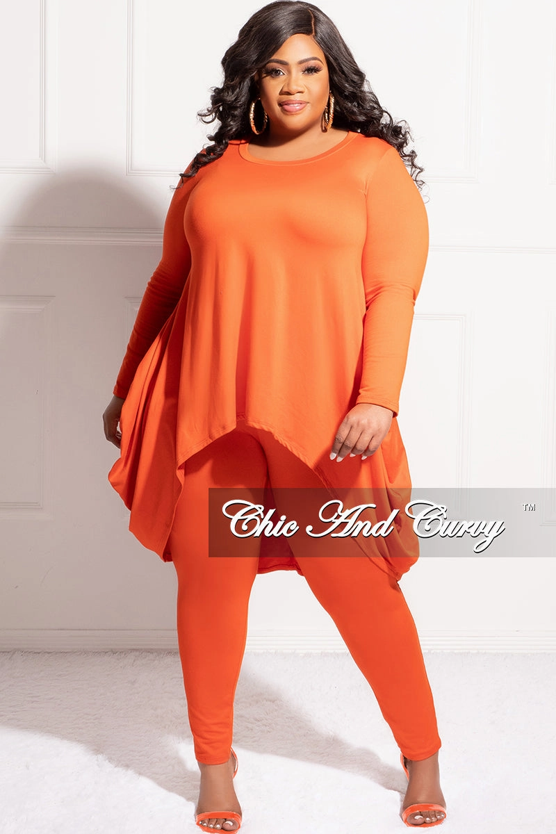 Final Sale Plus Size 2pc High Low Top and Leggings Set in Burnt Orange Comfort Control