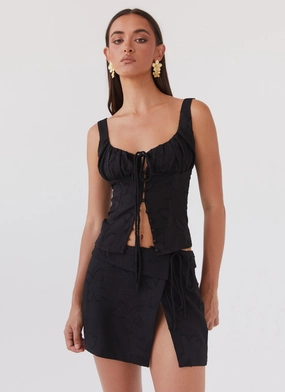 Bianka Tie Top - Black Petal Breathable mesh panel SeamlessDesign